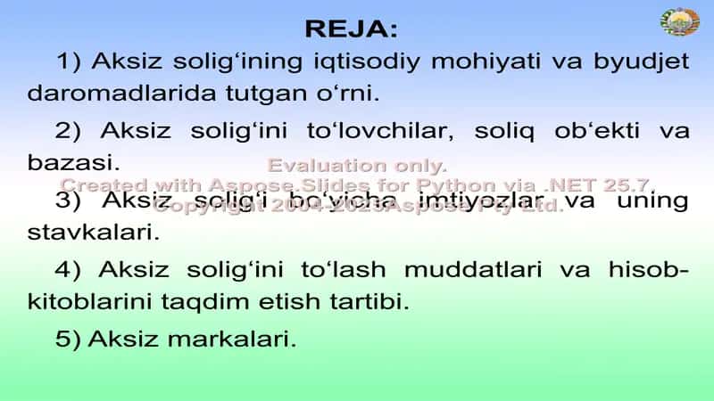 AKSIZ SOLIG'I QO'SHILGAN QIYMATLAR SOLIG'I 2