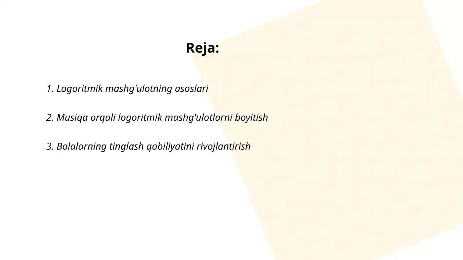 Logoritmik mashg'ulotning konspekti 2