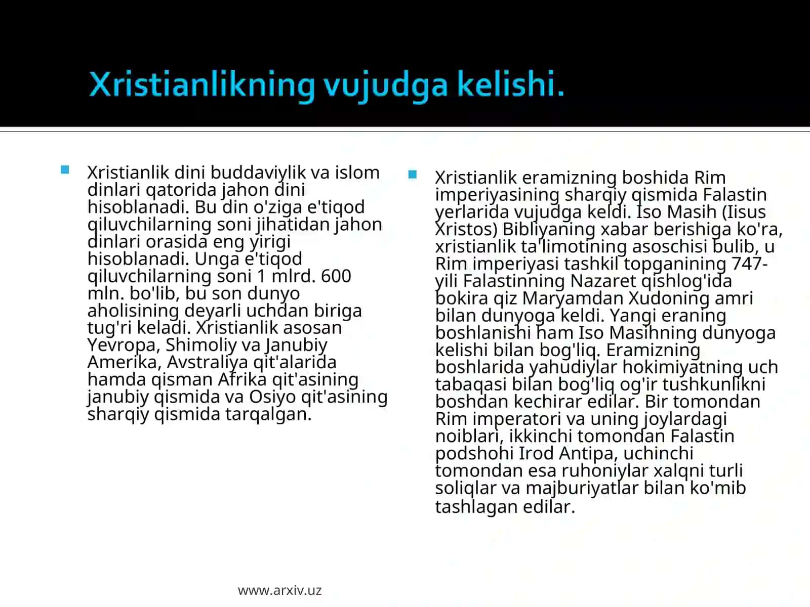 Xristianlikning paydo bo’lishi 2