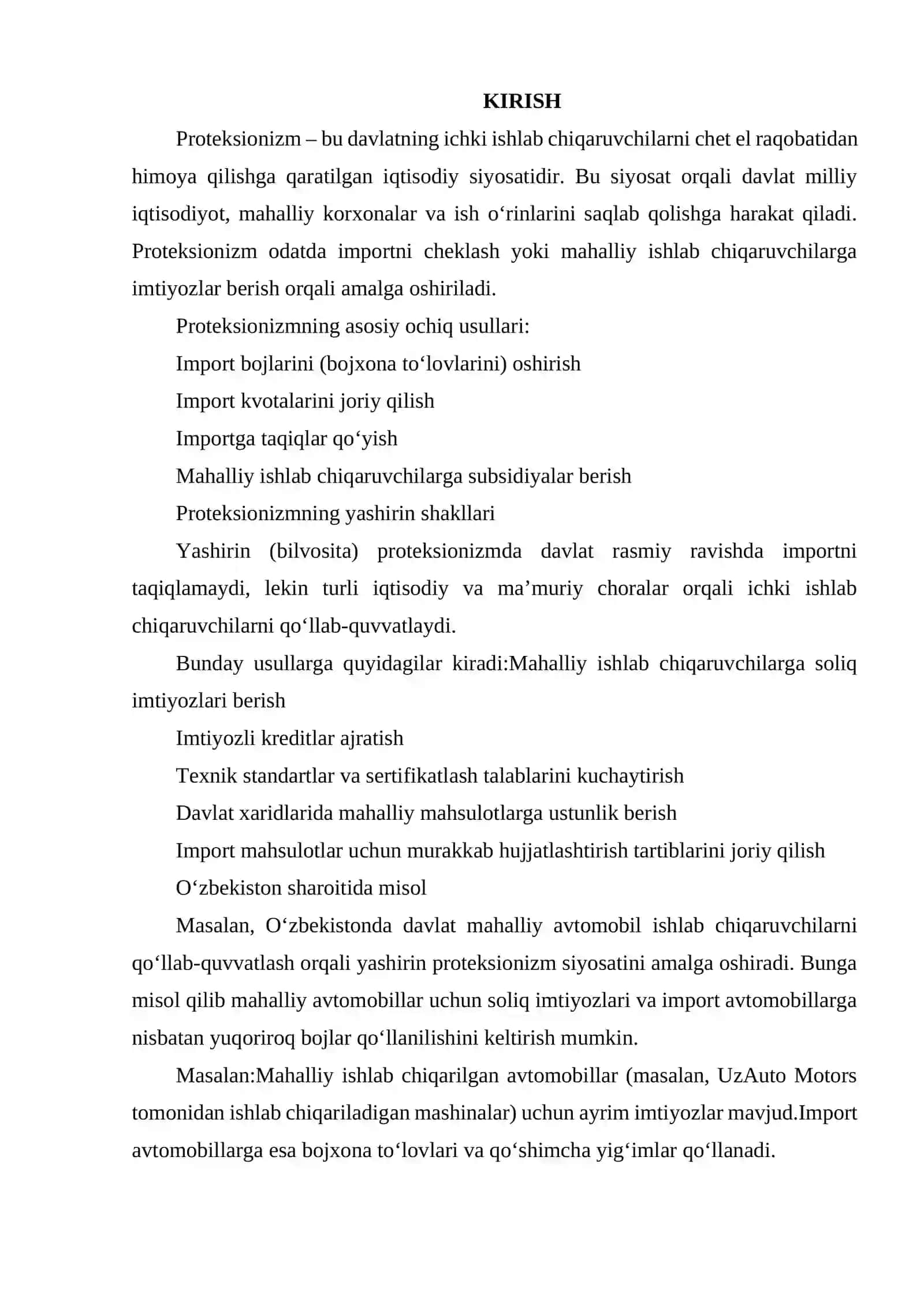 PROTEKSIONIZM SIYOSATI HAQIDA MALUMOT 2