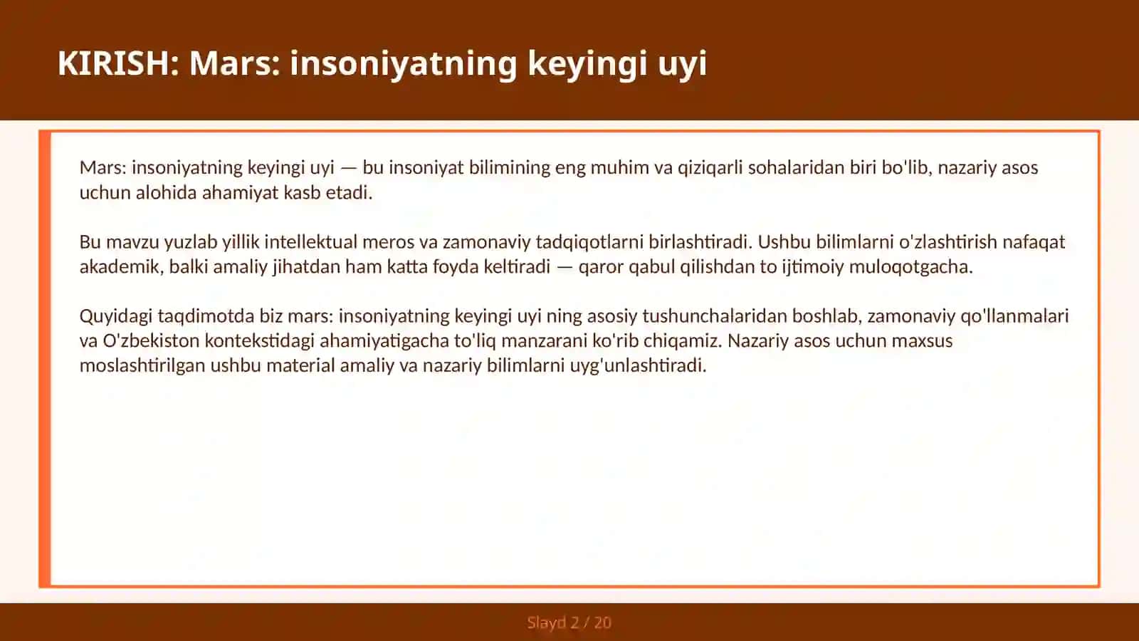 Mars: insoniyatning keyingi uyi 2