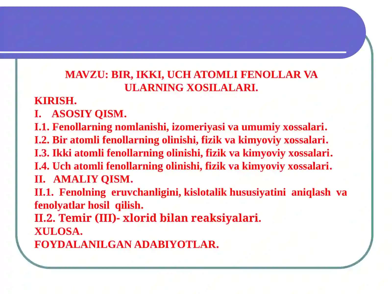 FENOLLAR VA ULARNING XOSILALARI 2