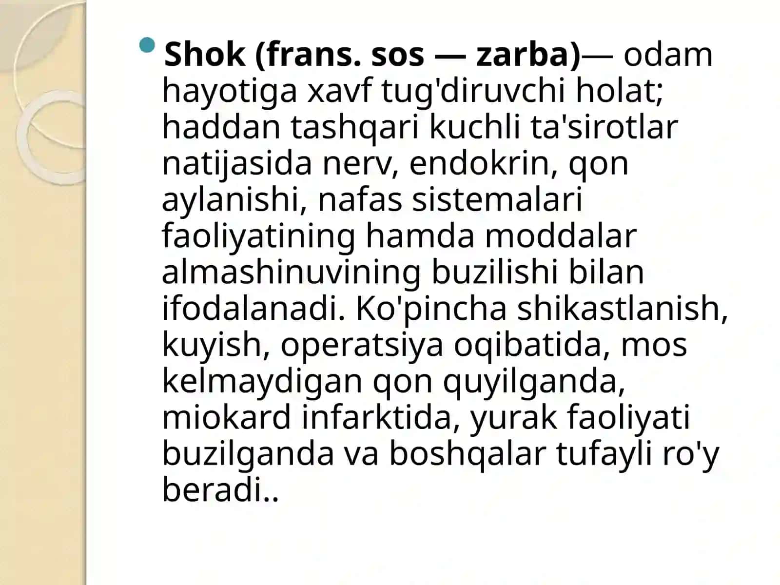 Kardiogen shok klinikasi va davo choralari 2