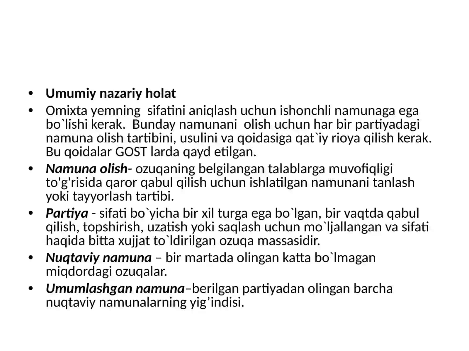 Omixta yemlarining namuna olilishi 2