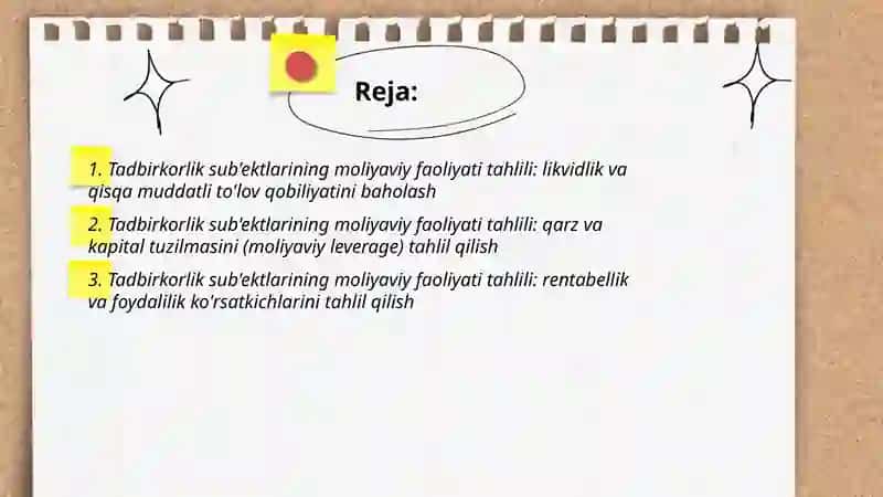 Tadbirkorlik sub'ektlarining moliyaviy faoliyati tahlili 2