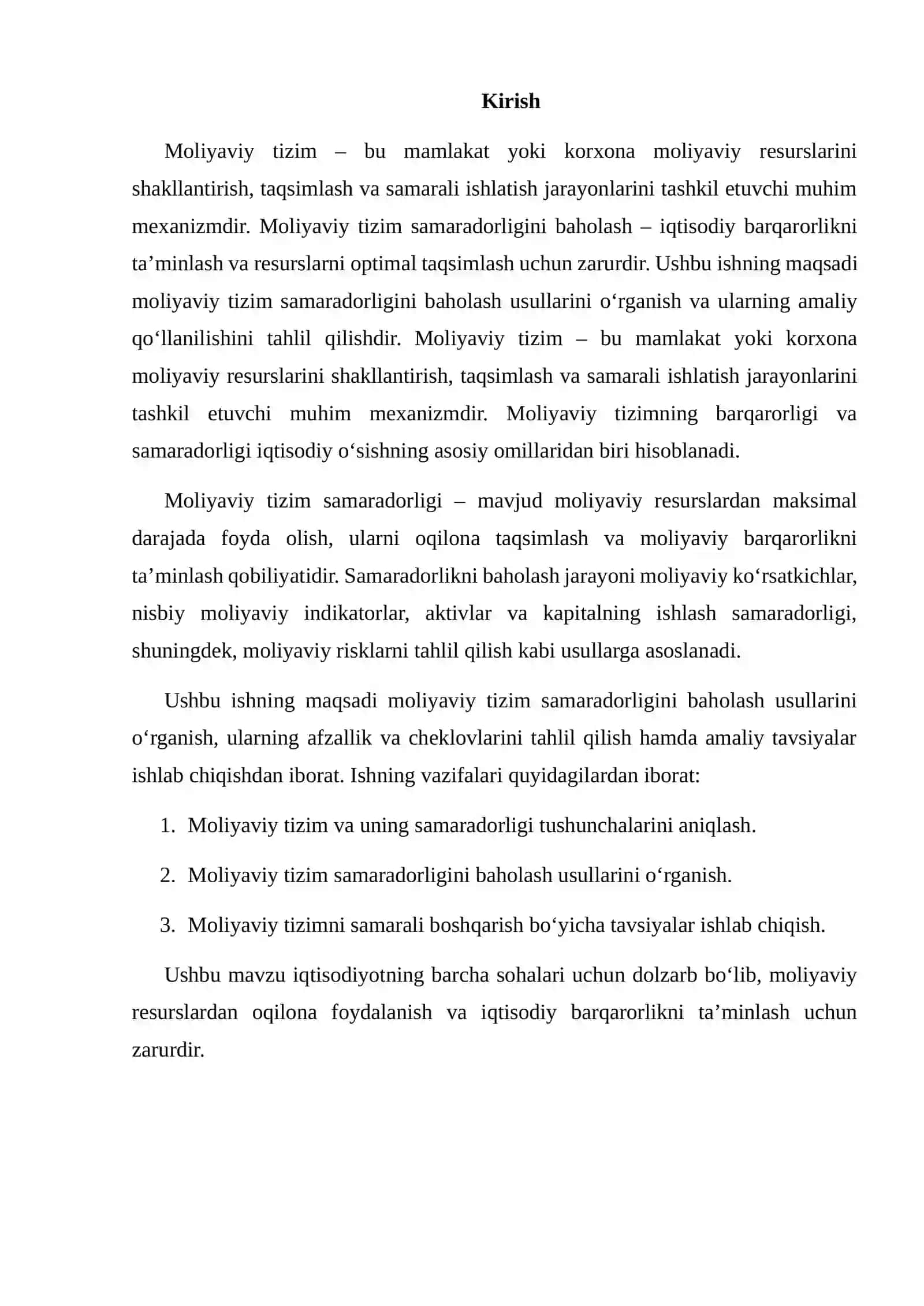 MOLIYAVIY TIZIM SAMARADORLIGINI BAHOLASH USULLARI 2