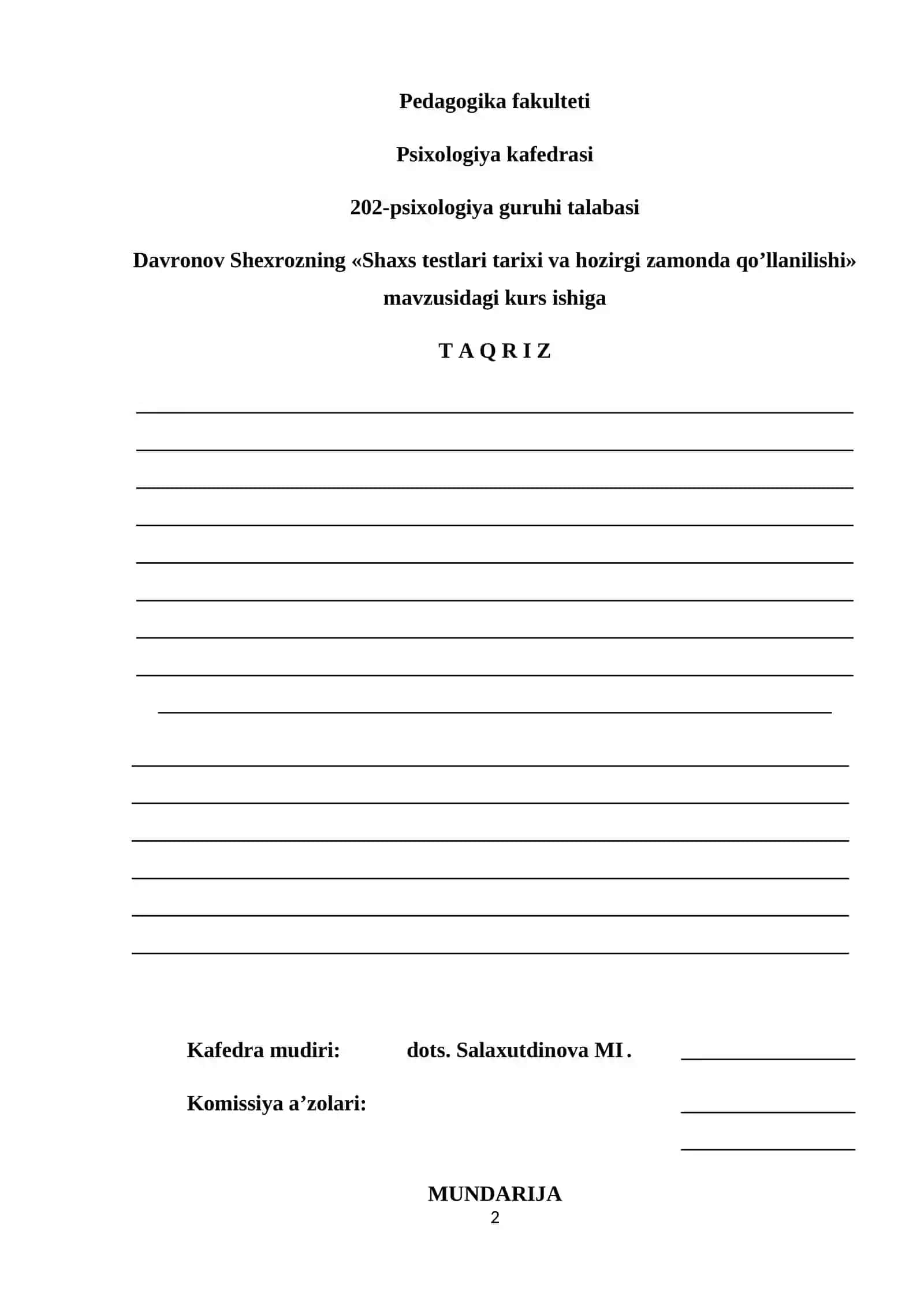 SHAXS TESTLARI TARIXI VA HOZIRGI ZAMONDA QO’LLANILISHI 2