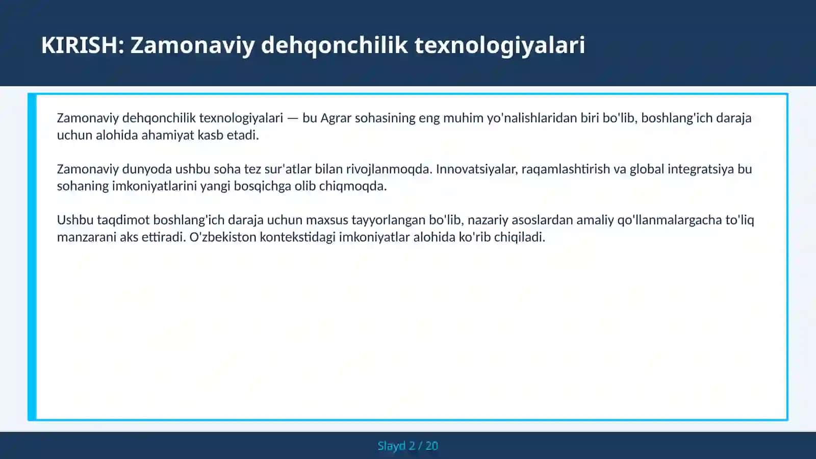 Zamonaviy Dehqonchilik Texnologiyalari 2