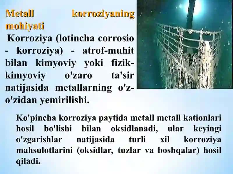 "Elektrokimyoviy korroziya va korroziyadan himoyalash usullari." 2