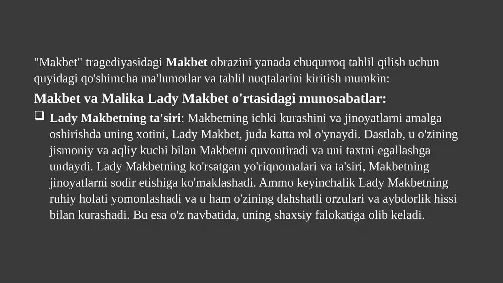 Lady Makbet munosabatlari 2
