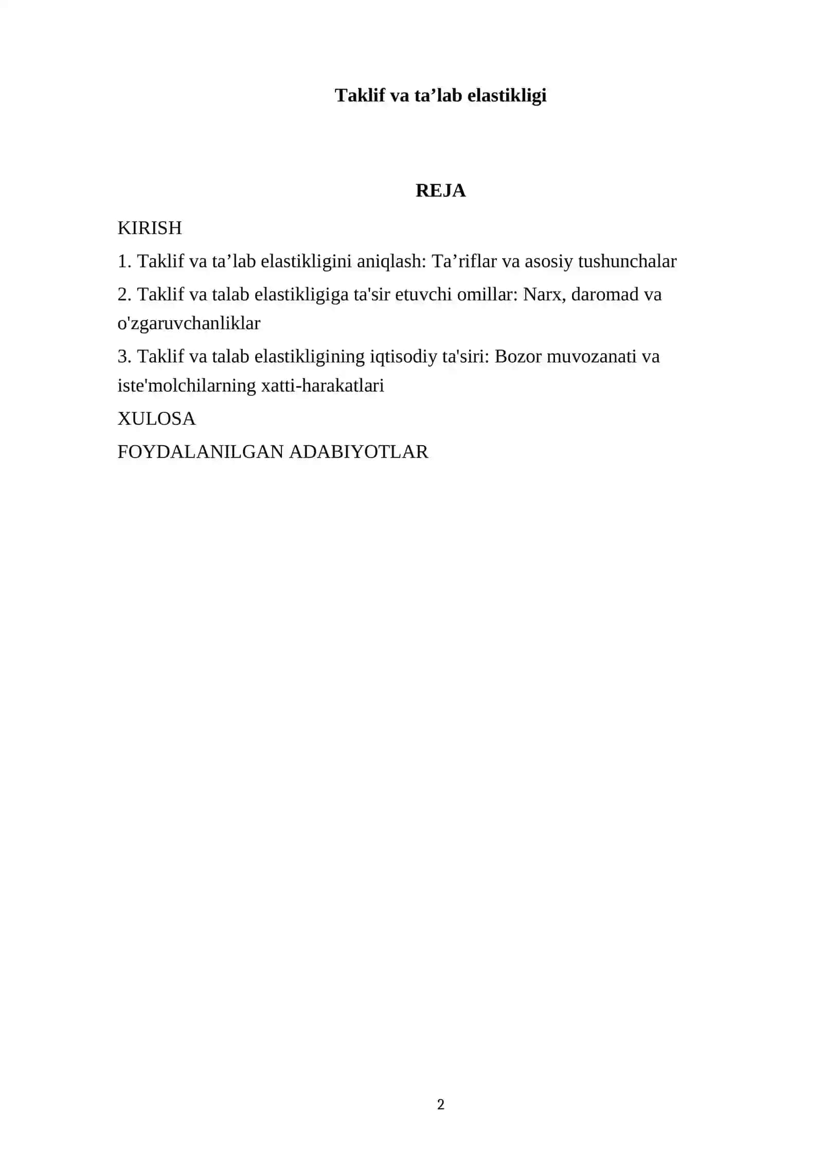 Taklif va ta’lab elastikligi 2