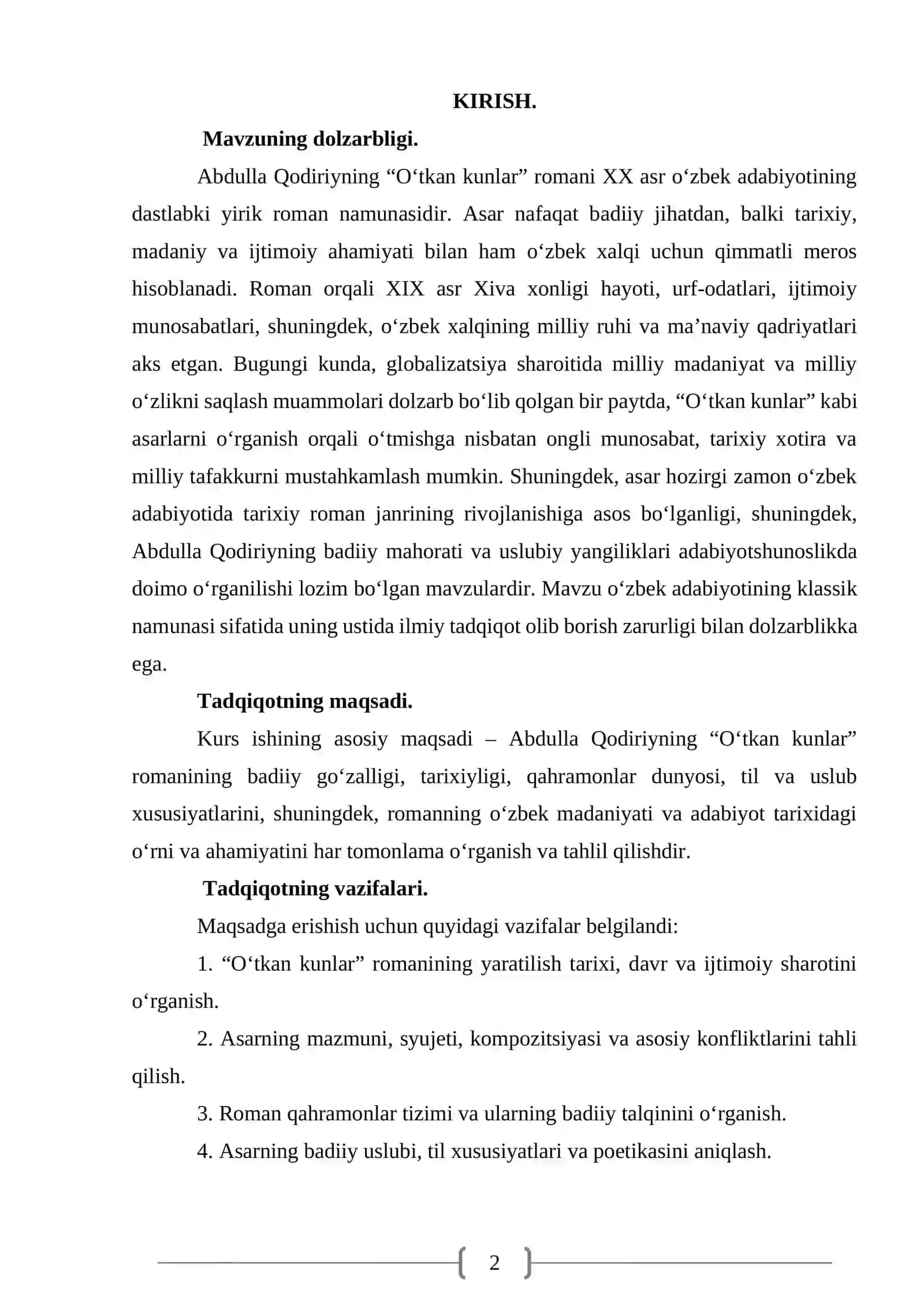 O‘tkan kunlar romani ustida ishlash metodikasi 2
