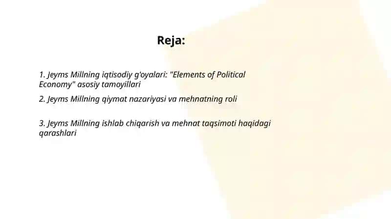 Jeyms Millning iqtisodiy g'oyalari 2