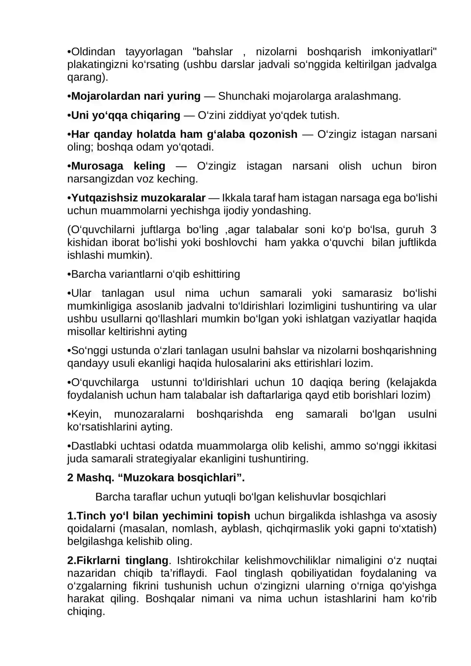 “Bahslarni boshqarish” (Soft skills) 2
