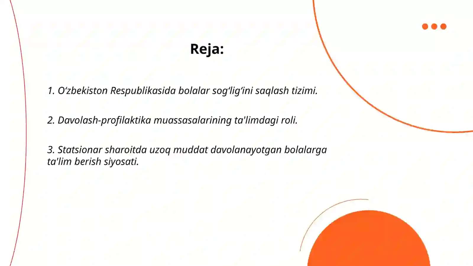 O‘zbekistonda Davolash-profilaktika muassasalarida statsionar sharoitda uzoq muddat davolanishga muhtoj bolalarga umumiy o‘rta ta'lim berishni tashkil etish 2