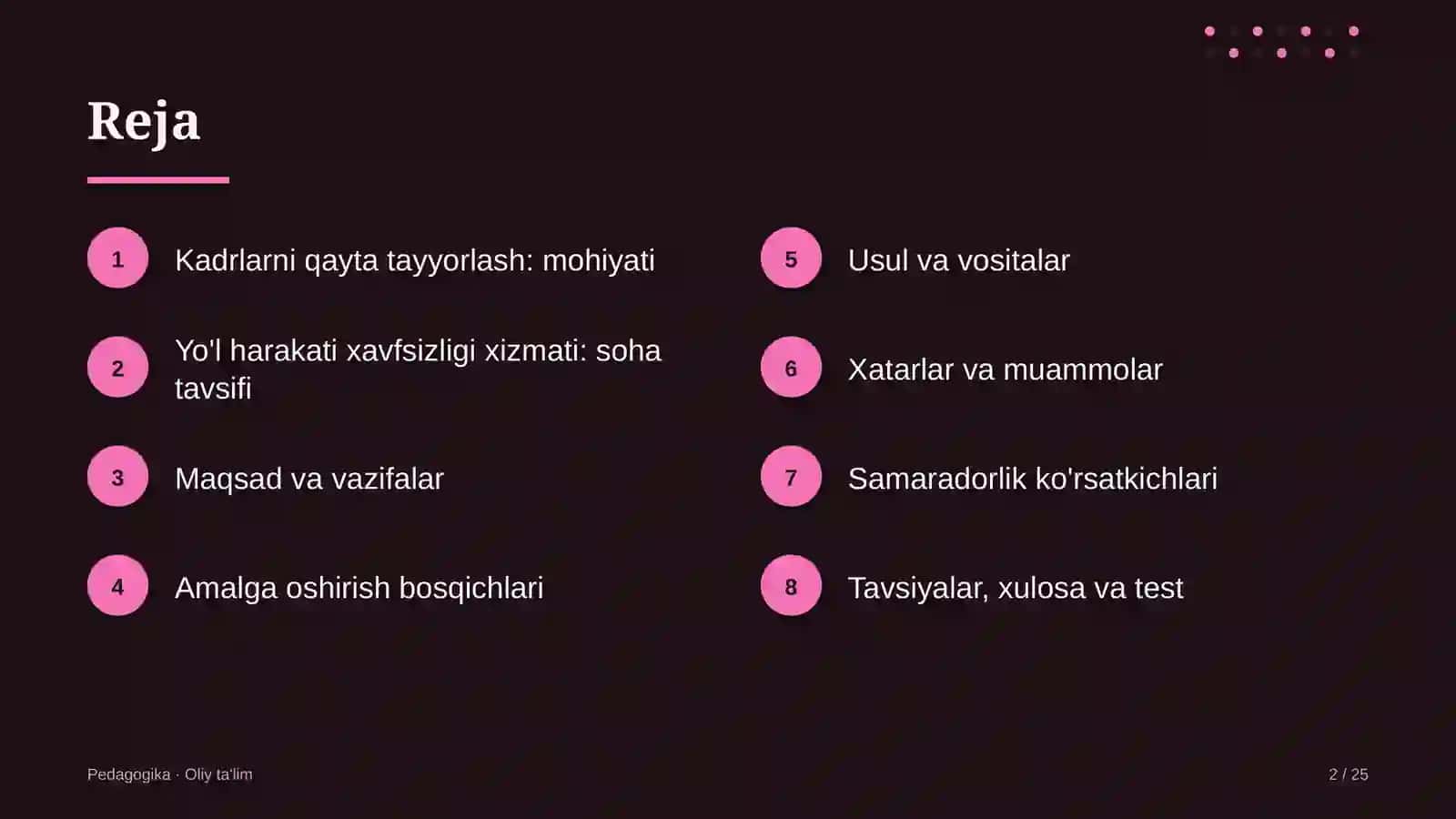 Yo'l harakati xavfsizligi xizmatida kadrlarni qayta tayyorlash 2