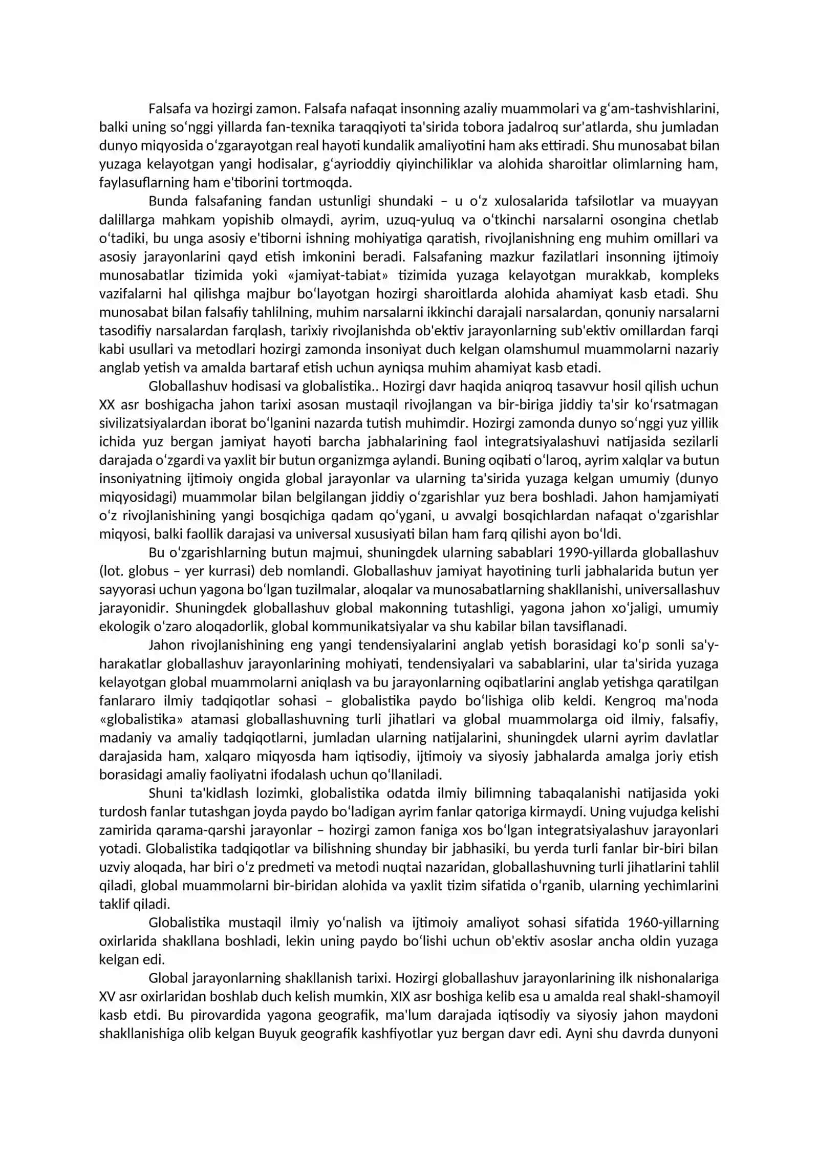 Globallashuvning falsafiy muammolari 2