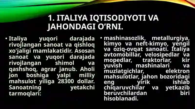 Italiya Respublikasining bojxona siyosati tahlili 2