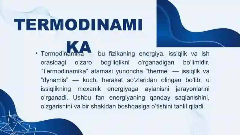Termodinamikaning birinchi qonuni prezintatsiya 2