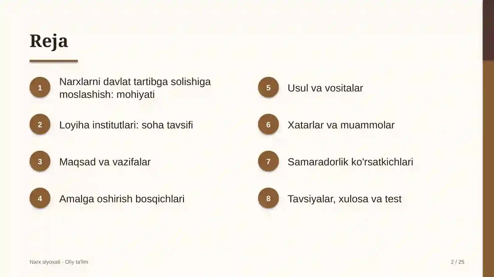 Loyiha institutlarida narxlarni davlat tomonidan tartibga solishga moslashish 2
