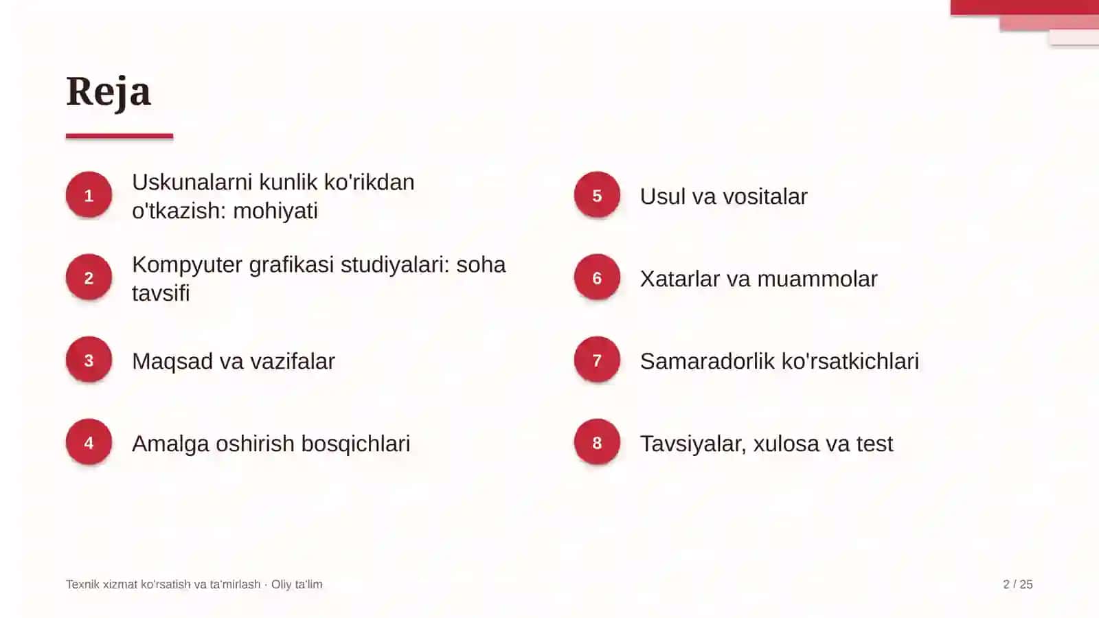 Kompyuter grafikasi studiyalarida uskunalarni kunlik ko'rikdan o'tkazish 2