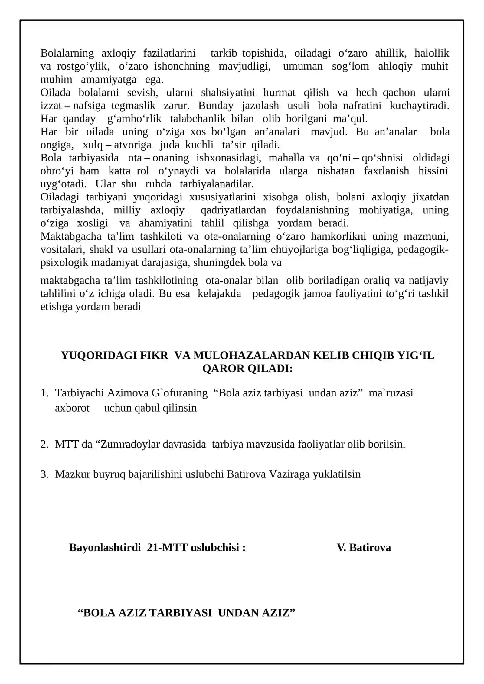 BOLA AZIZ TARBIYASI UNDAN AZIZ 2