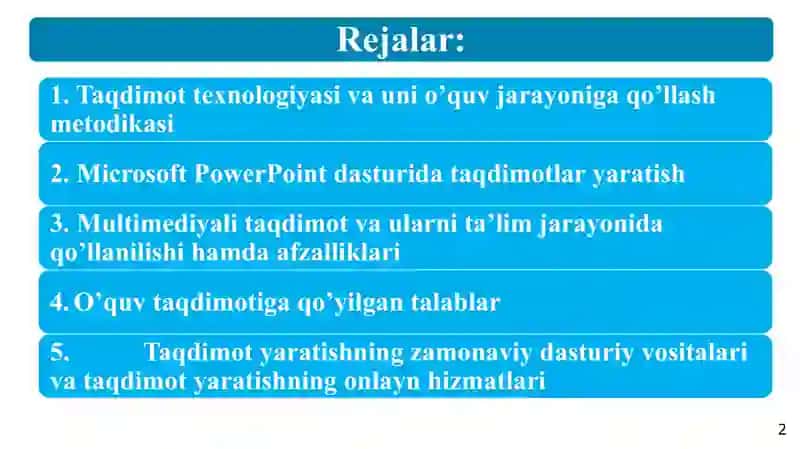 taqdimot texnologiyasi va uni oʻquv jarayoniga qoʻllash metodikasi 2