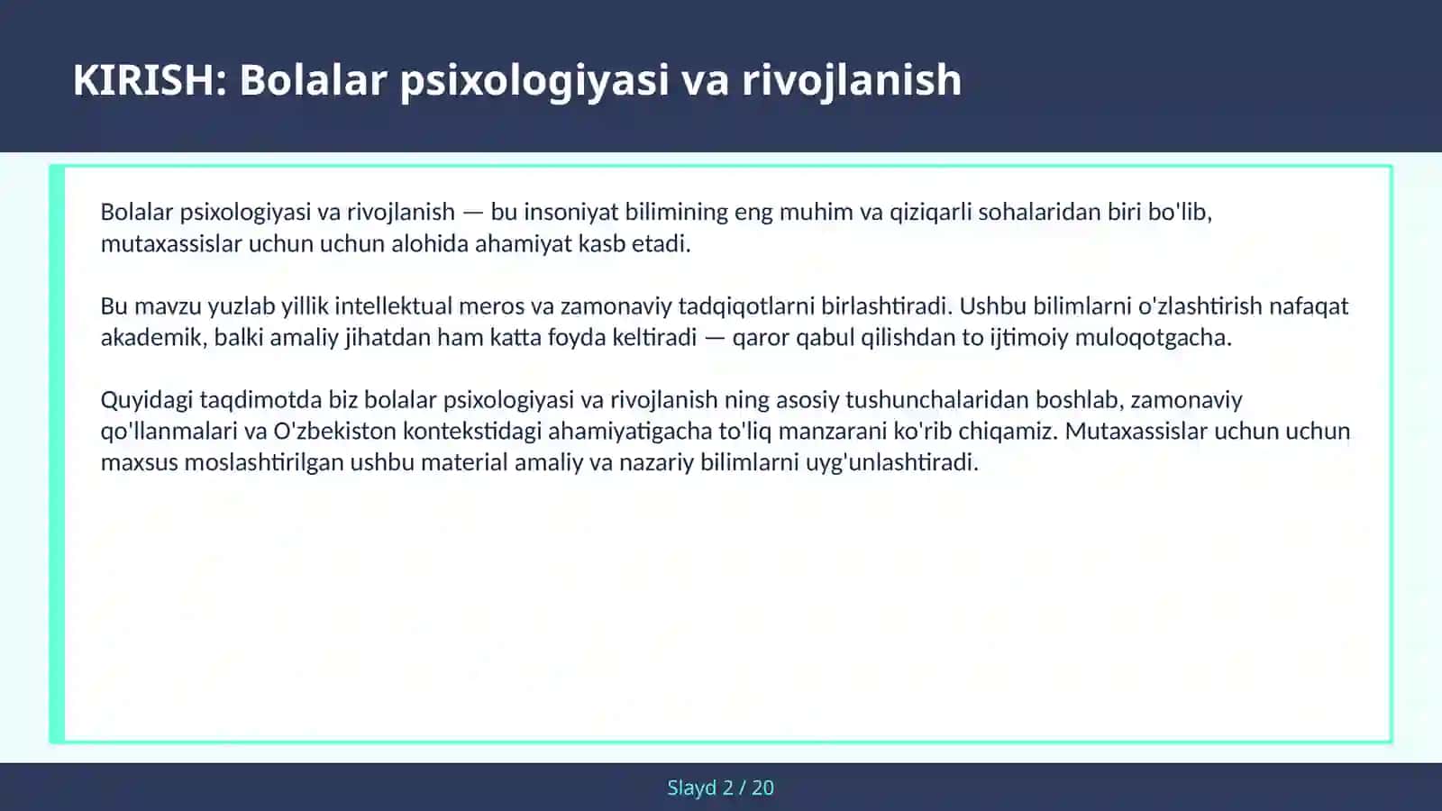 BOLALAR PSIXOLOGIYASI VA RIVOJLANISH 2