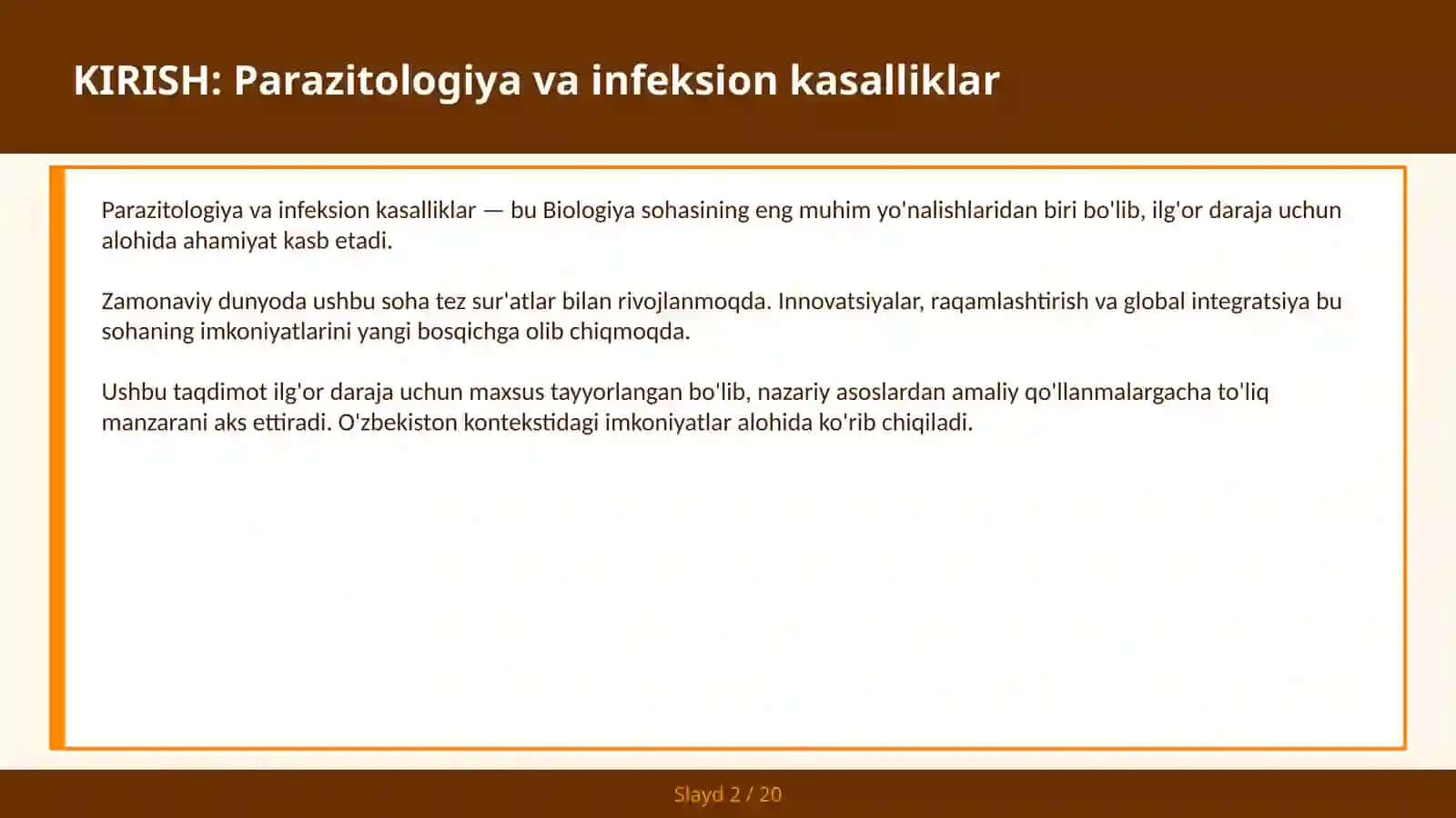 Parazitologiya va Infeksion Kasalliklar 2