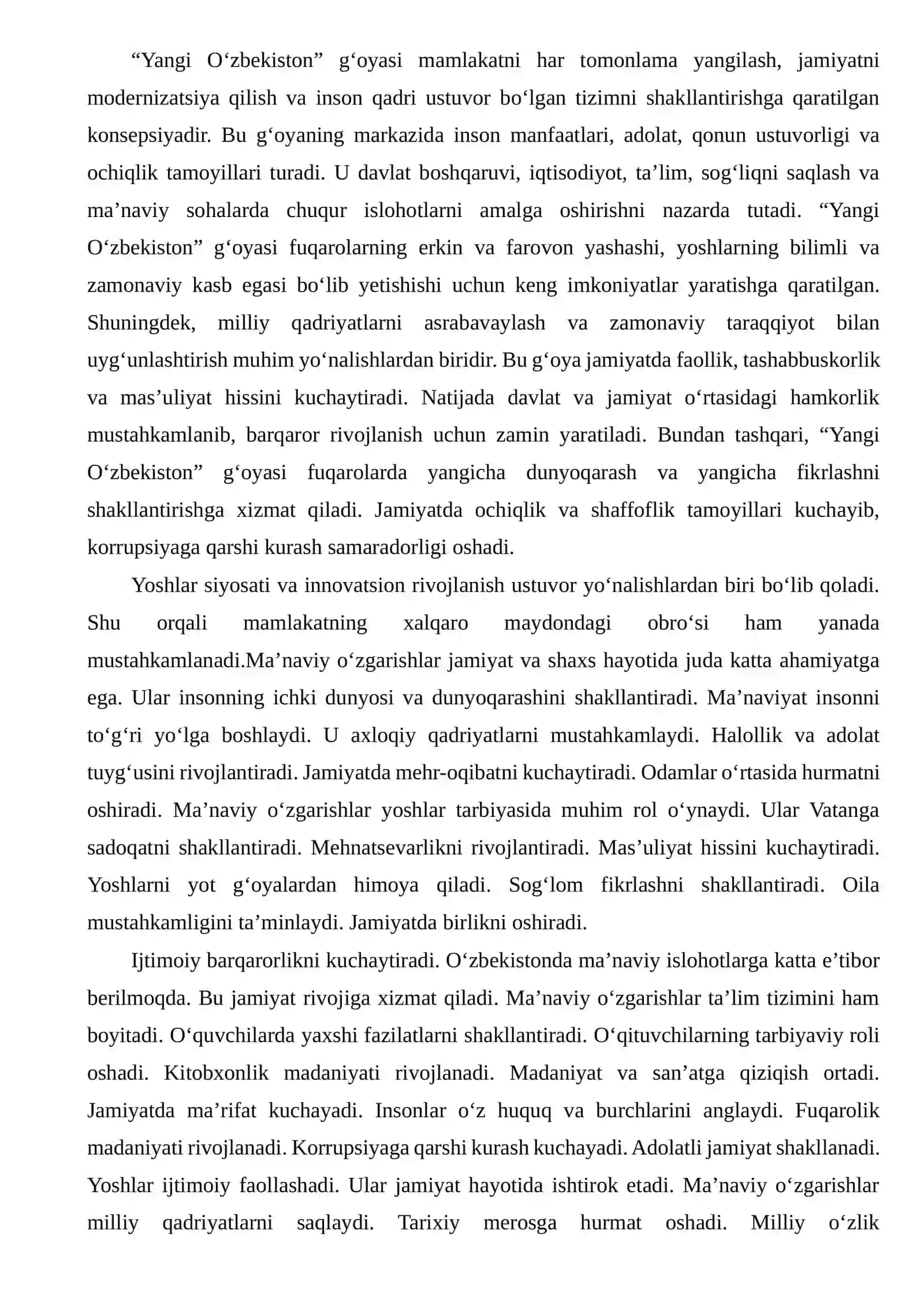Yangi O‘zbekistonda amalga oshirilayotgan manaviy o‘zgarishlar.ESSE 2