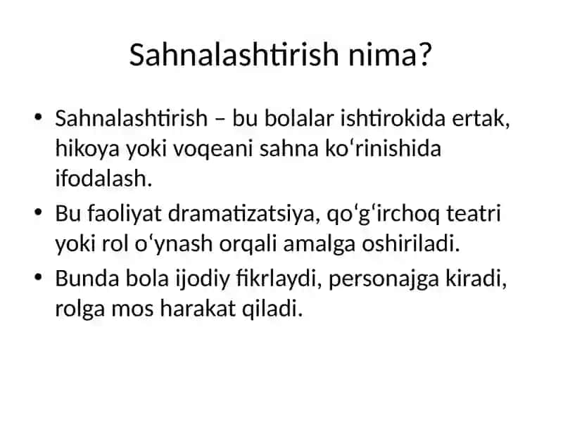 Sahnalashtirish faoliyati 2