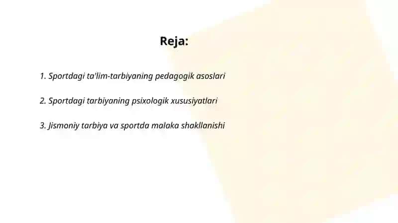 Sportdagi ta'lim-tarbiyaning pedagogik asoslari 2