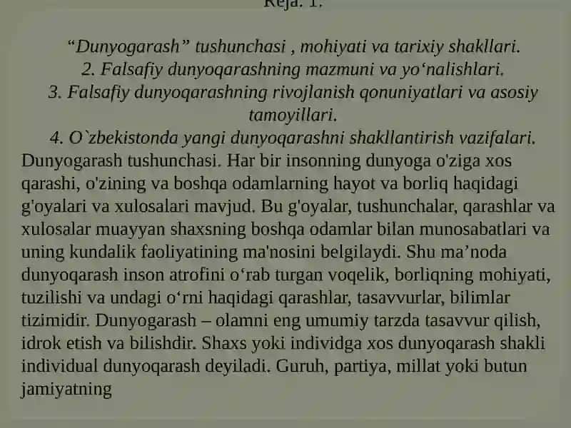 Falsafiy dunyoqarashning o'z-o'zini anglashdagi roli 2