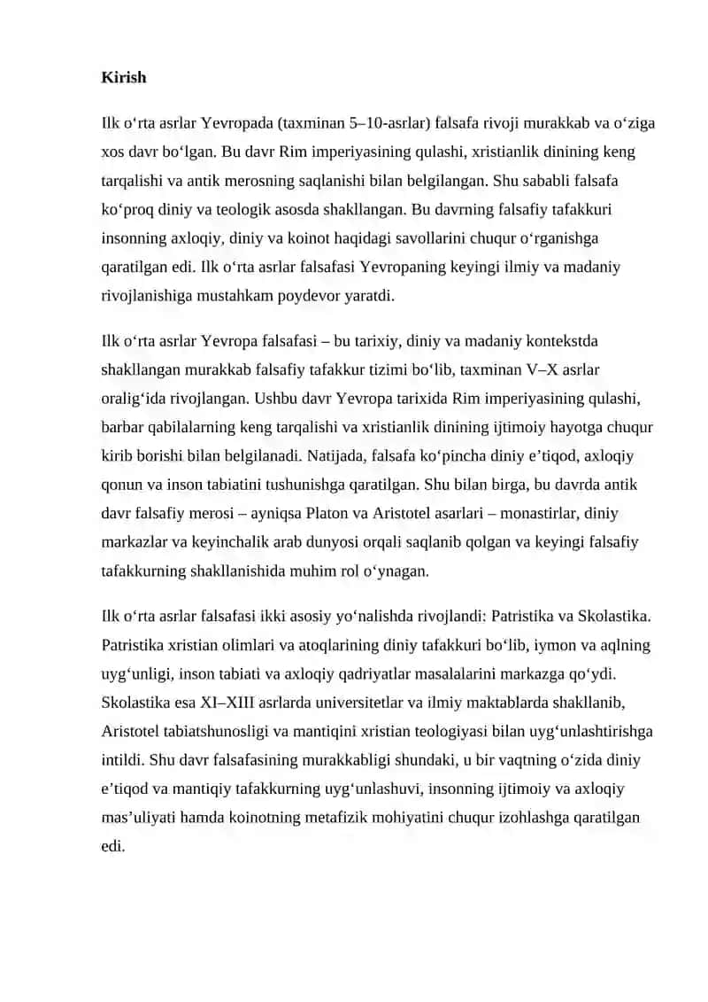 Ilk O‘rta Asrlar Yevropa Falsafasi 2