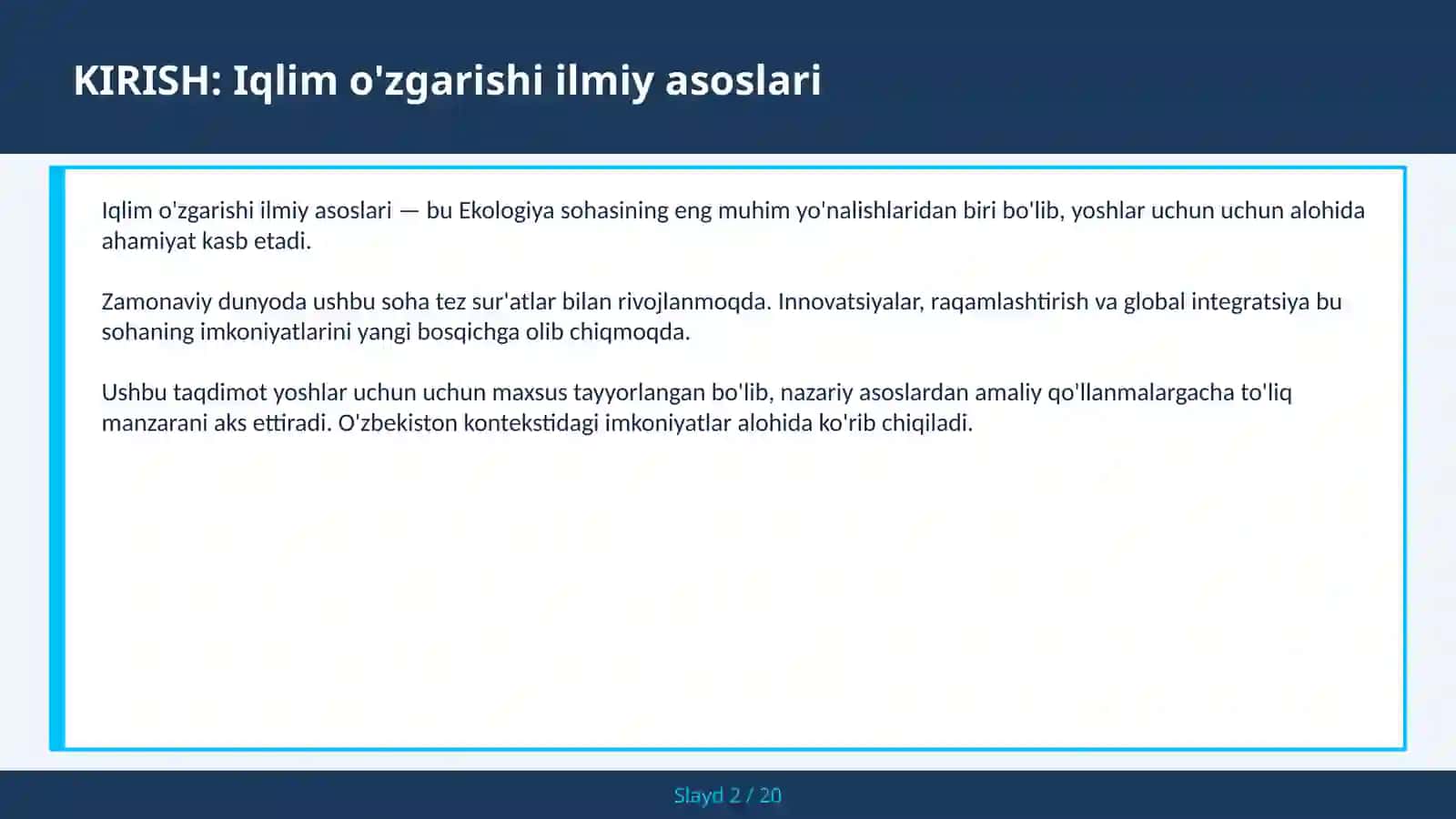 IQLIM O'ZGARISHI ILMIY ASOSLARI 2