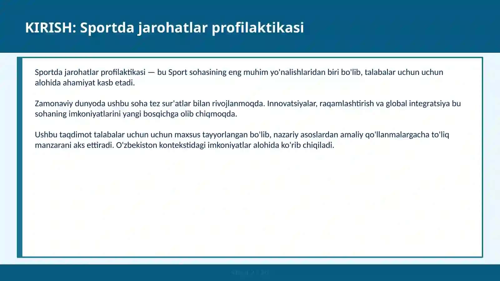 SPORTDA JAROHATLAR PROFILAKTASI 2
