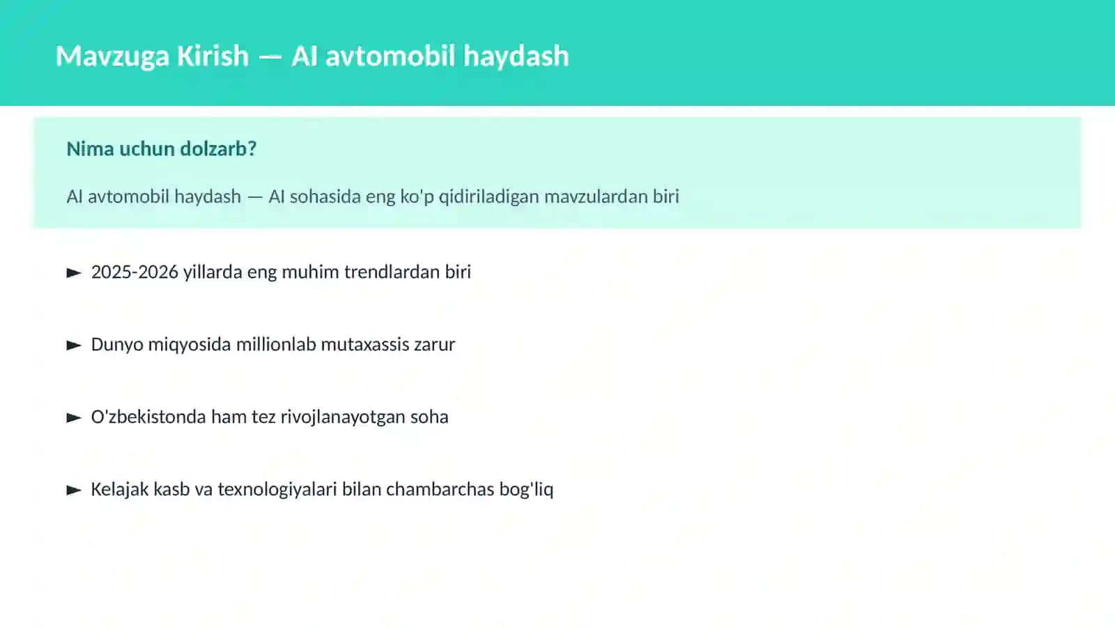 AI avtomobil haydash 2