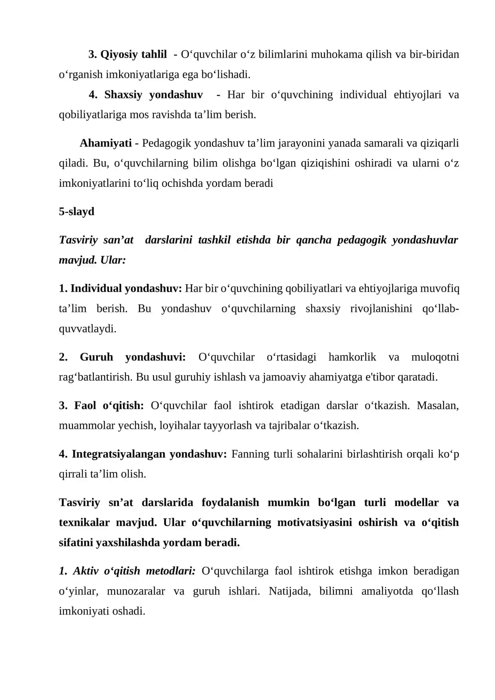 Tasviriy san’at va chizmachilik fanida 5E modelini qo‘llash usullari 2