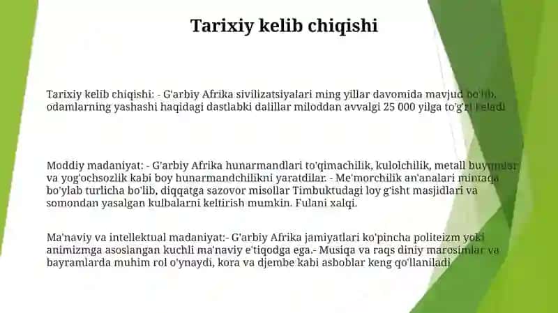 GʻArbiy Afrika Xalqlarining Moddiy Va MaʼNaviy Madaniyati 2