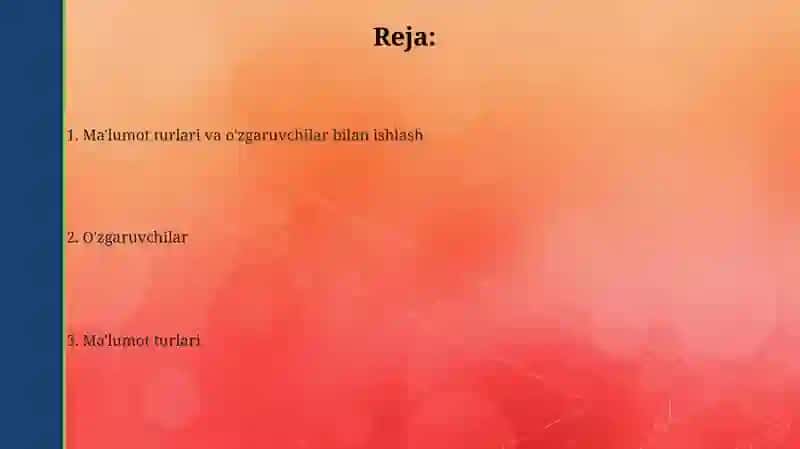 C++ tilida berilgan turlar va oʻzgaruvchlar 2