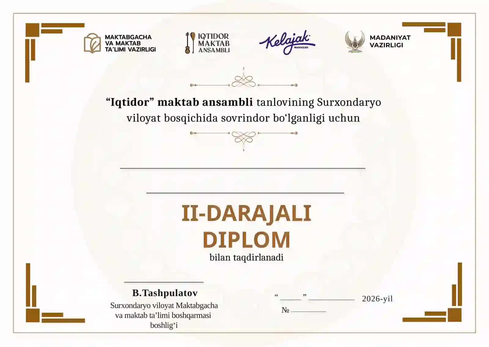 Diplom, sertifikat, tashakkurnoma 2