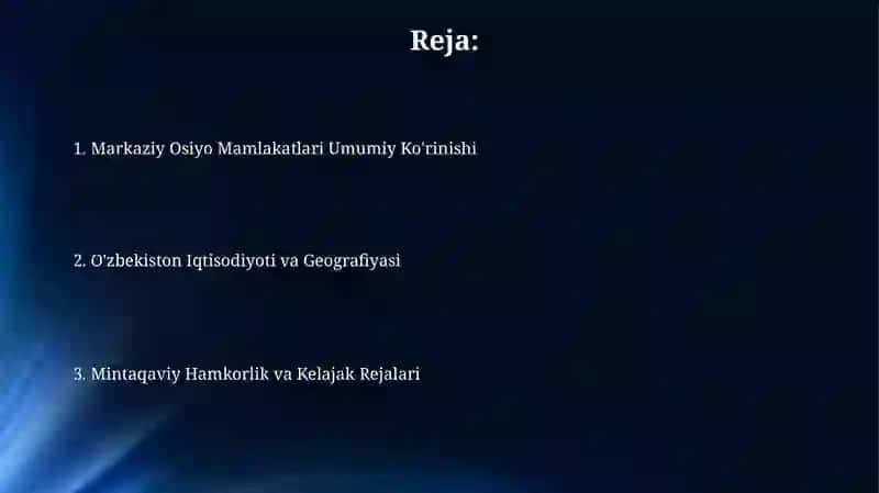 Markaziy Osiyo Mamlakatlari Umumiy Ko'rinishi 2