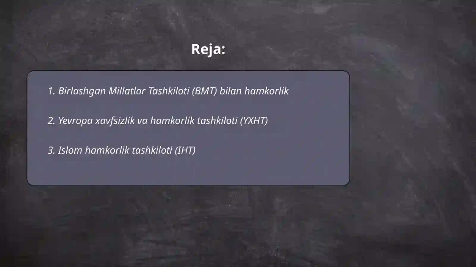 Birlashgan Millatlar Tashkiloti (BMT) bilan hamkorlik 2