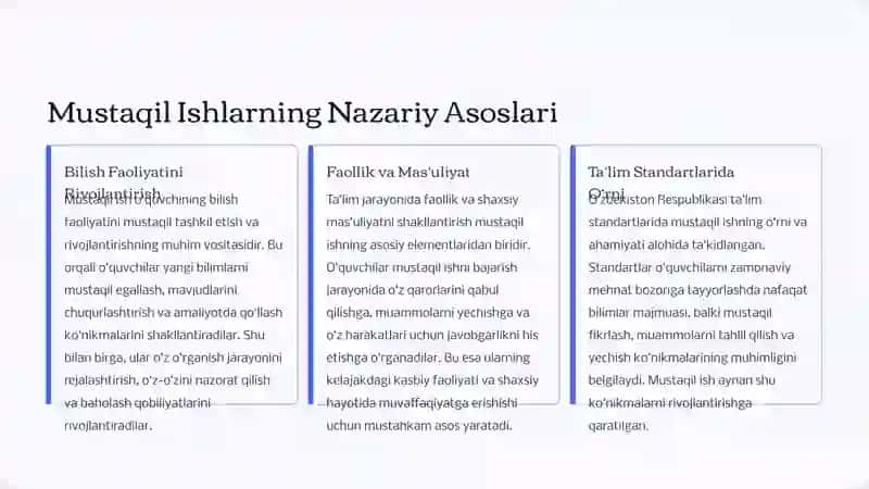 O‘quvchilarning Mustaqil Ishlarini Tashkil Etish 2