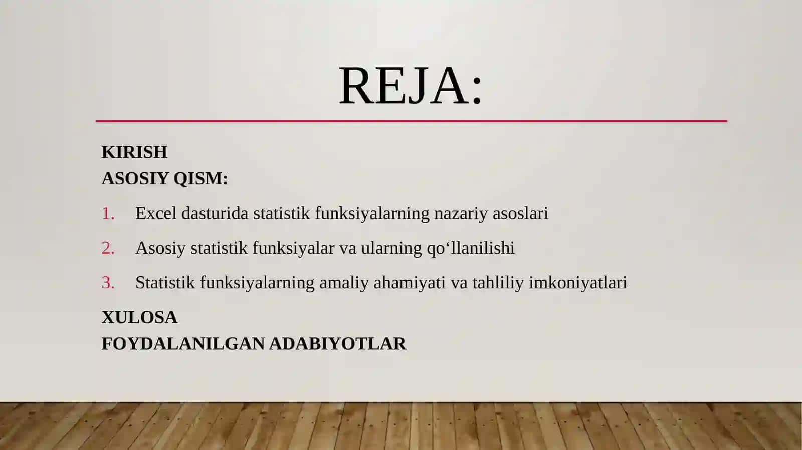 EXCEL DASTURIDA STATISTIK FUNKSIYALAR BILAN ISHLASH 2