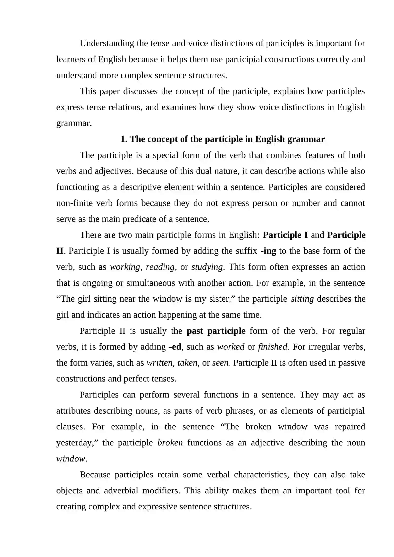 Tense and Voice Distinction of the Participle 2