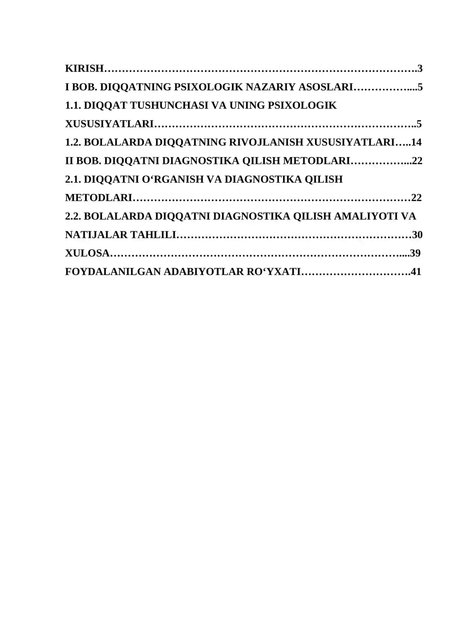 Diqqatni diagnostika qilish metodlari kurs ishi 2