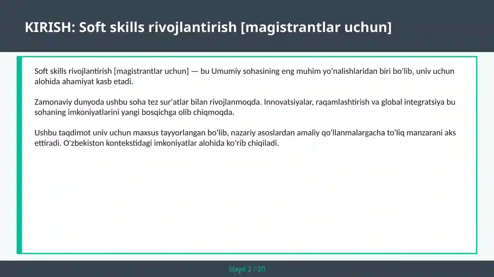 Soft skills rivojlantirish [magistrantlar uchun] 2