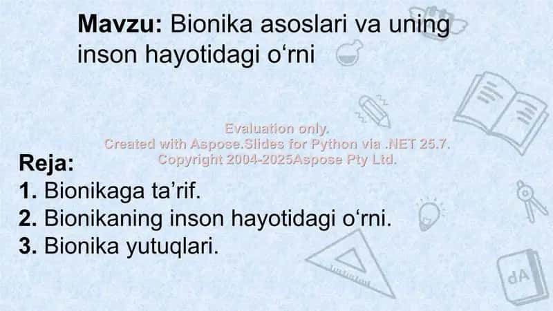 Bionika asoslari va uning inson hayotidagi oʻrni 2