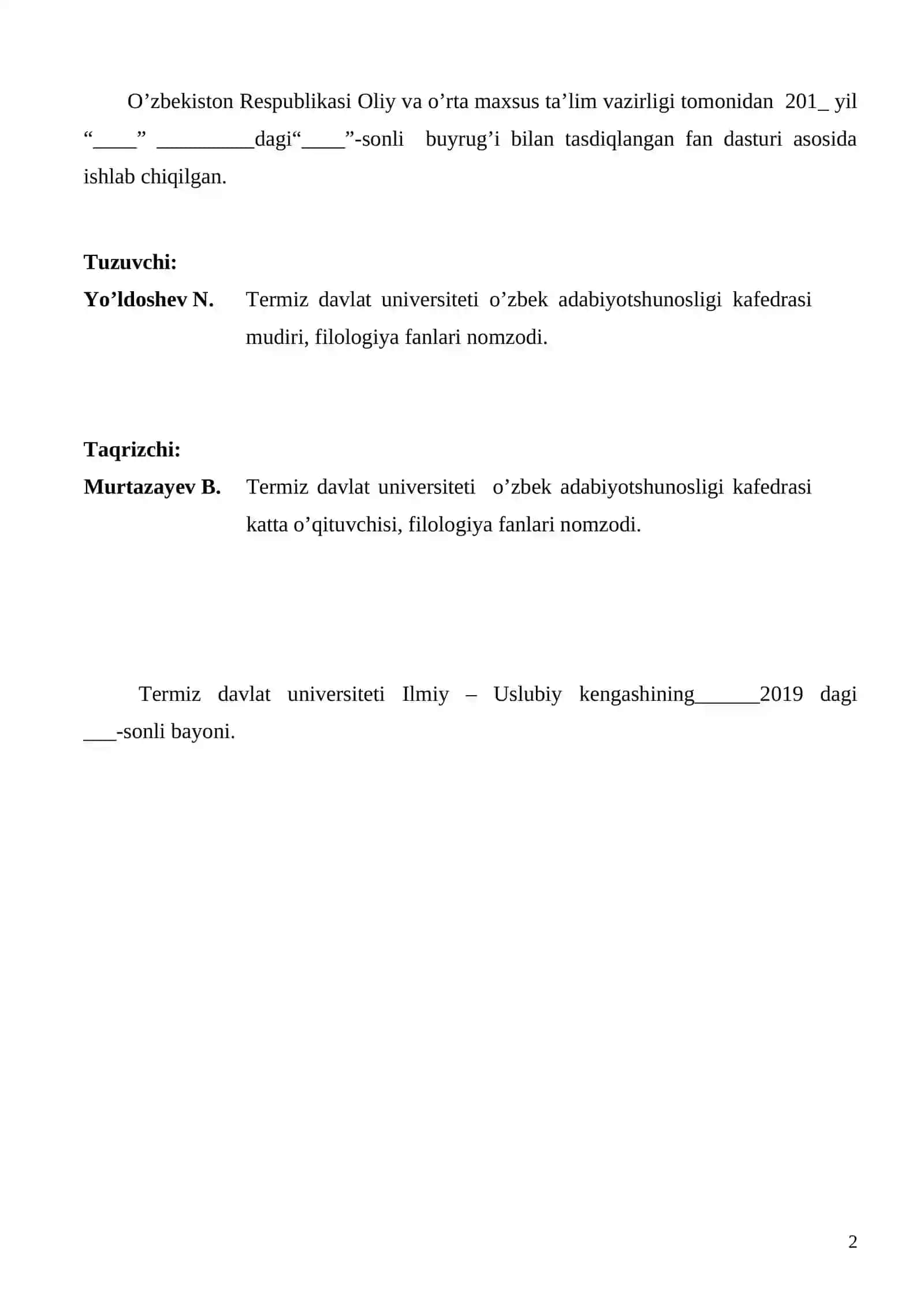 ADABIYOT NAZARIYASI  O’quv – uslubiy majmua 2